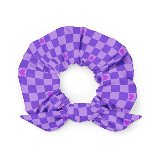 Checkered Purple Heart Scrunchie